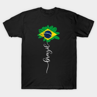 Vintage Brazil Sunflower Flag Brazil Lover T-Shirt